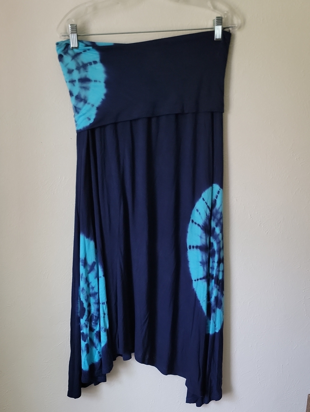 Raviya Navy and Turquoise Casual Tie Dye Maxi Skirt Fold Over Waist Y2k